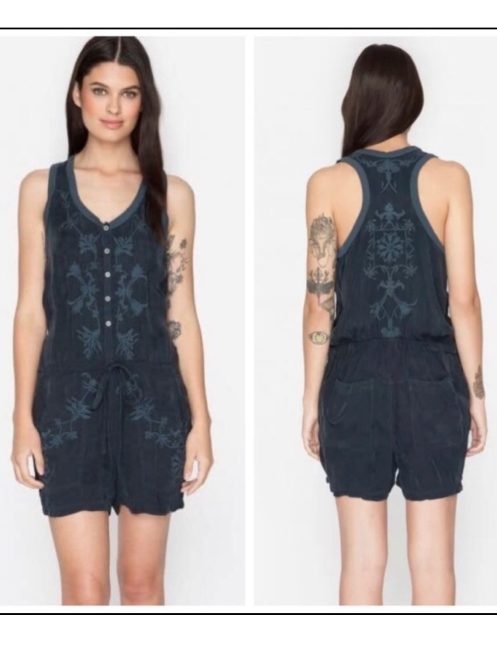 Johnny Was pete and greta blue floral embroidered sleeveless romper womens S